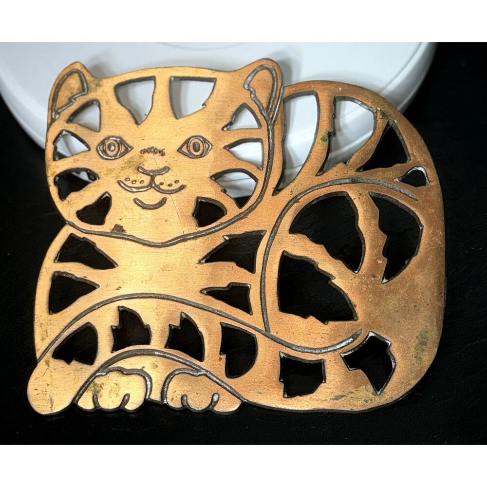 Vintage Copper Cat Trivet